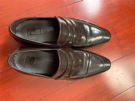 versace spazzolato leather penny loafers|Versace loafers for men.